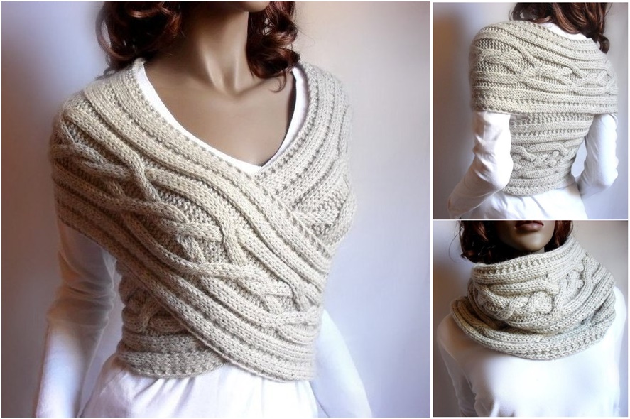 Knitted Womens Sweater Cowl Vest Pattern (Video Tutorial)