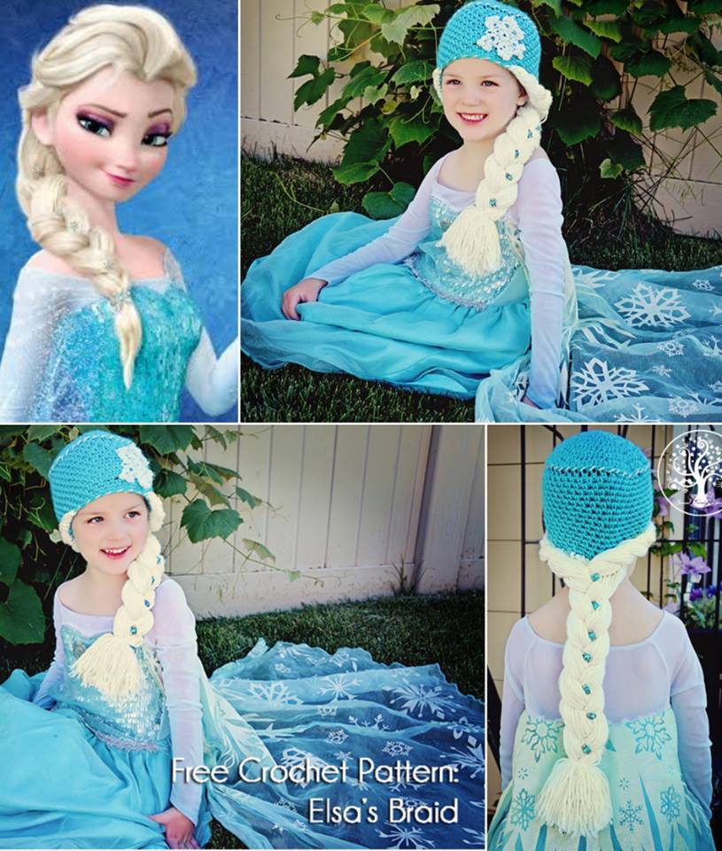 Crochet Elsa braids Hats  Wonderful DIY Crochet Snow Queen Hat with Elsas Braid Free Pattern