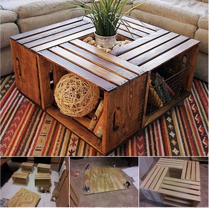 Wonderful DIY Coffee Table from Recycled Wine Crates