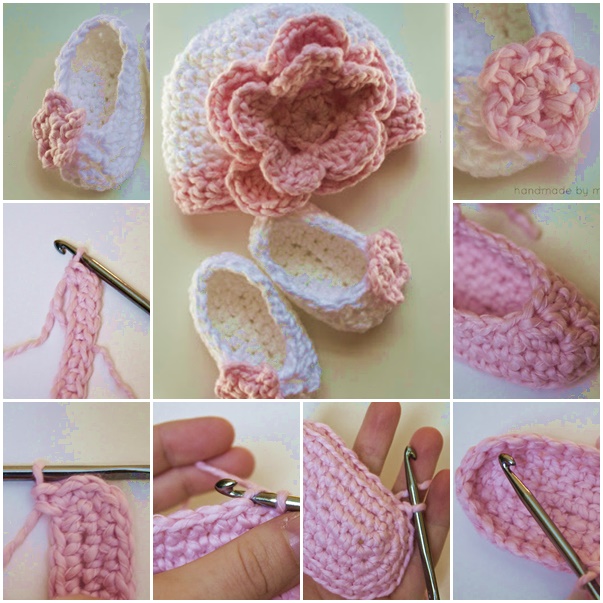 crochet newborn flower hat and slippers set-wonderfuldiy