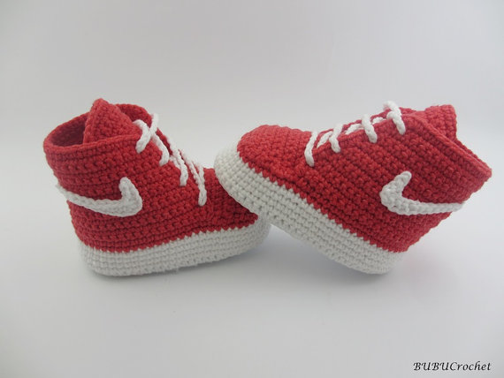 Nike crochet booties, red and white