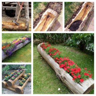 DIY Old Log Flower Planters for a Colorful Garden