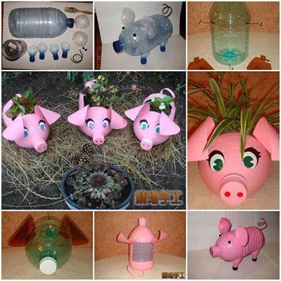 piglet planter made from plastic bottles