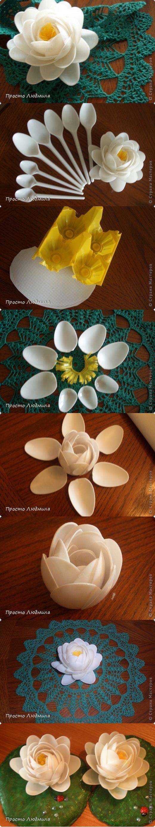 waterlily flowers from plastic spoons M