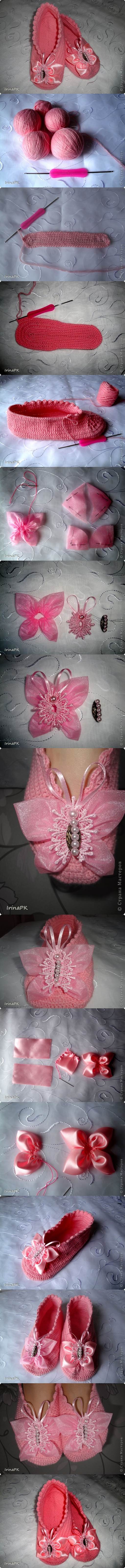 DIY-Crochet-Slippers-with-Ribbon-Butterflies-2