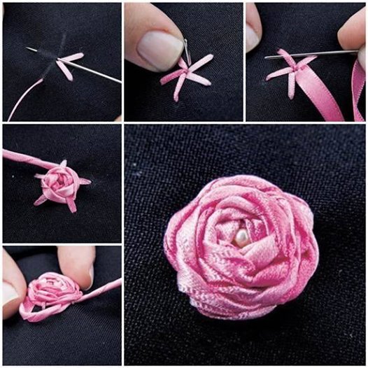Delicate embroidery ribbon rosette