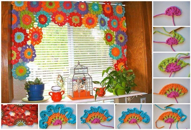 Bright and Beautiful Homemade Crochet Flower Curtain