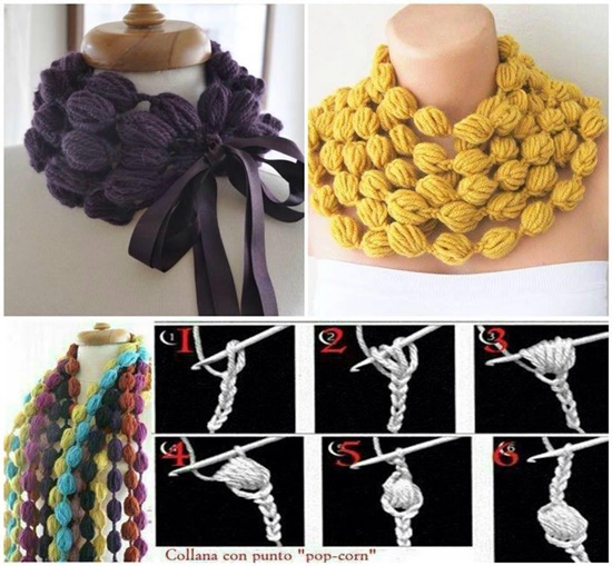 crochet puff ball scarf1