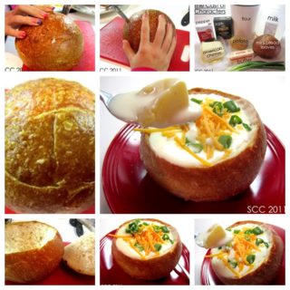 Wonderful DIY Cheesy Potato Soup Served in a Bread Bowl