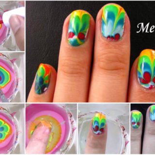 Wonderful DIY Rainbow Marble Nail Art