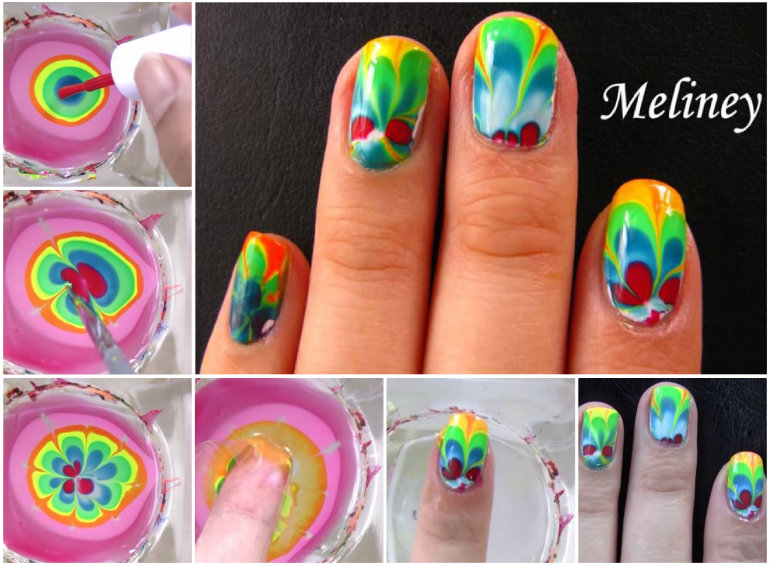 Rainbow Water Marble Nails  Wonderful DIY Rainbow Marble Nail Art