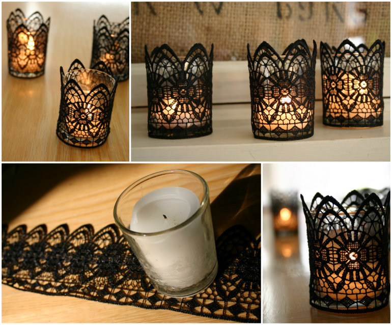 black Lace Candles  Wonderful DIY Romantic Black Lace Candles