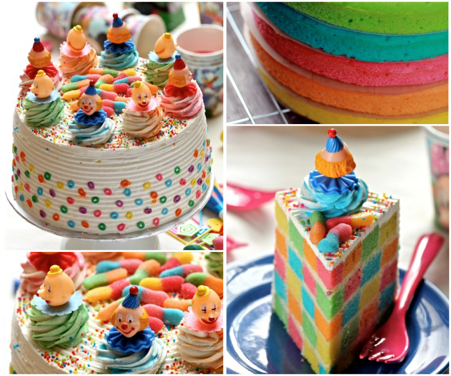 rainbow Checkerboard-Clown-Cake-wonderfuldiy