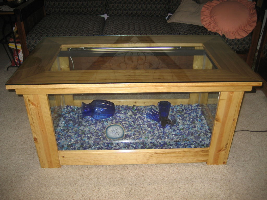 Wood fish tank coffee table