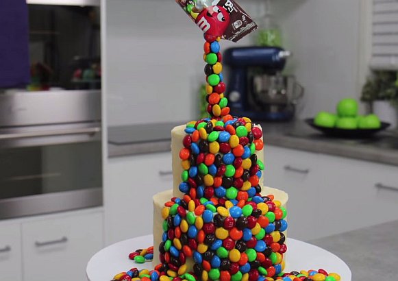 MM Rainbow Cake Gravity Defying M&M Candy Cake   So Easy, So Impressive