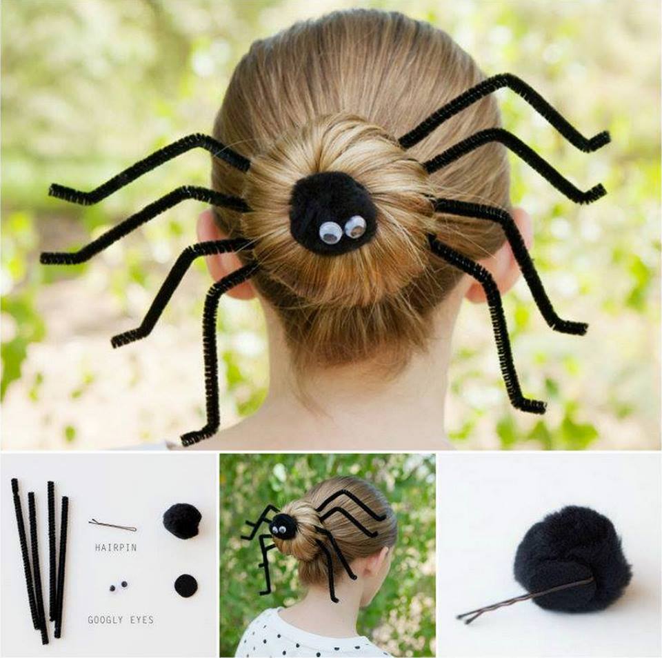 Spider Halloween updo hairstyle F1 Wonderful DIY Halloween Spider Bun Hairstyle