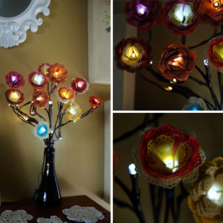 Wonderful DIY Lighted Flower Bouquet  with Doily Petal