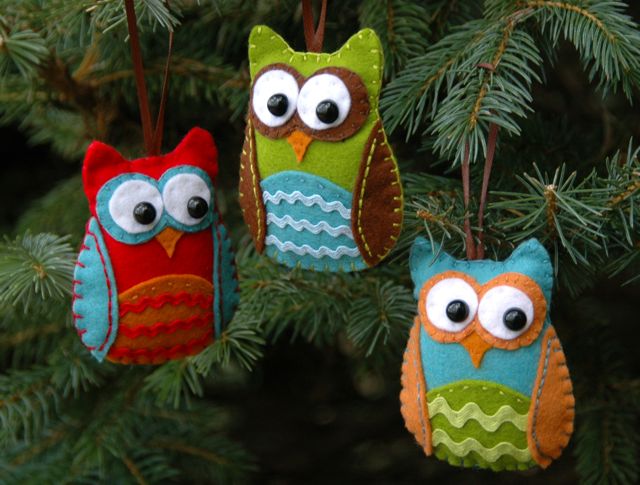 Felt owl ornaments