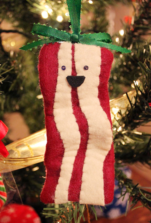 Felt Christmas ornaments - happy bacon