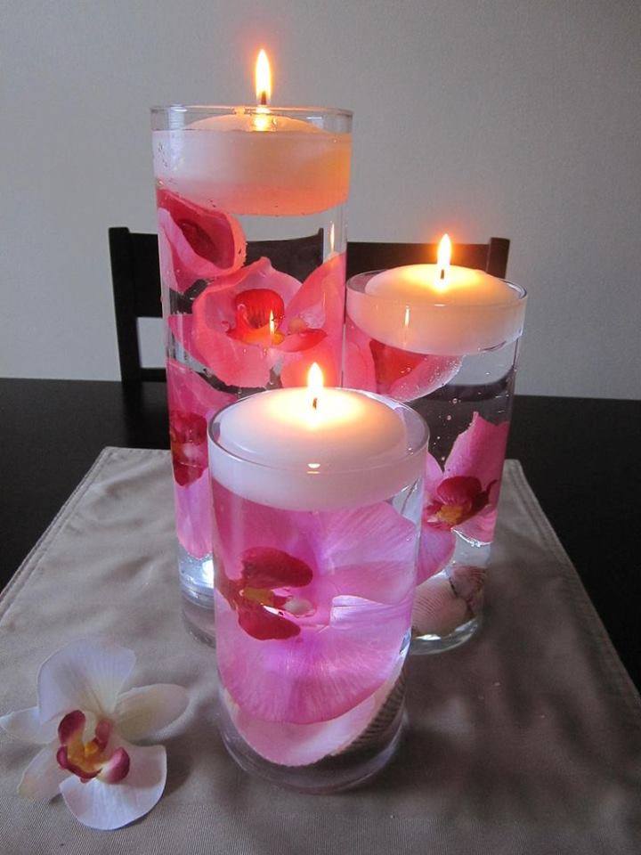 centerpieces centerpiece floating candle flowers candles diy flower orchid pink mesa velas unique decor water glass decorations vase table simple