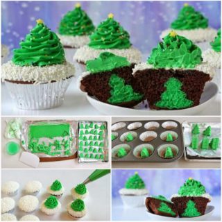 Wonderful DIY Surprise Christmas Tree Cupcakes