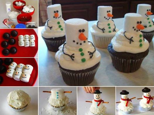 Marshmallow Snowman Cupcakes.