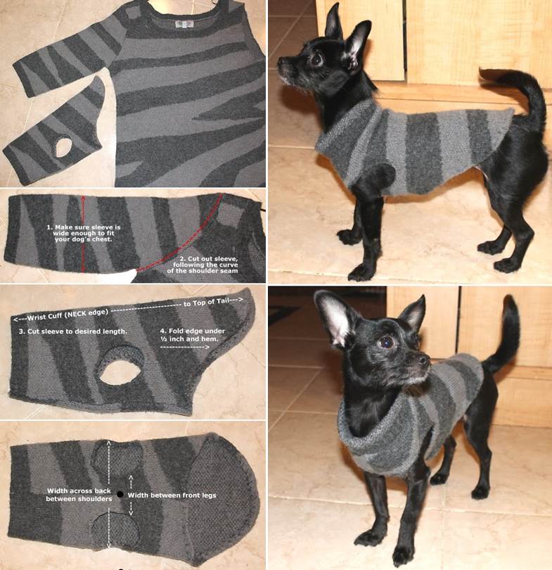 Dog Sweater from Old Sweater Sleeve wonderful DIY Wonderful DIY Recycled Dog and Cat Sweater