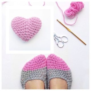 Wonderful DIY Crochet Slippers and Mini Heart  with Free Pattern