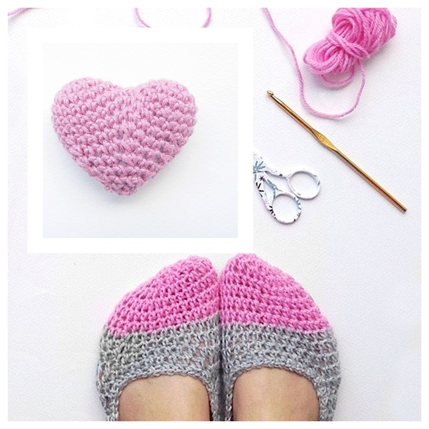 crochet slippers & mini heart free pattern-- wonderful DIY