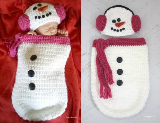Crochet Snowman Ear Muff Hat and Cocoon wonderfuldiy3