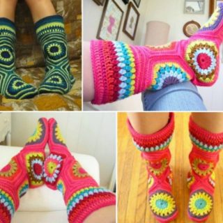Wonderful DIY Crochet Hexagon Slipper Boots Free Pattern