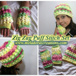 Wonderful DIY Zig Zag Puff Stitch Gloves and Hat Set