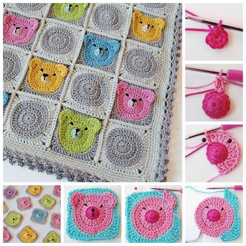 crochet baby blanket with the cute Teddy Bear granny square pieces