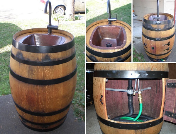 wine barrel sink wonderfuldiy Wonderful DIY Outdoor Sink from Wine Barrel