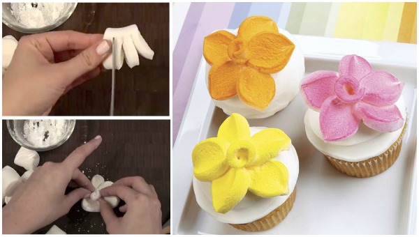 Wonderful DIY Marshmallow Flower Shaped Cupcake Topper (Video)