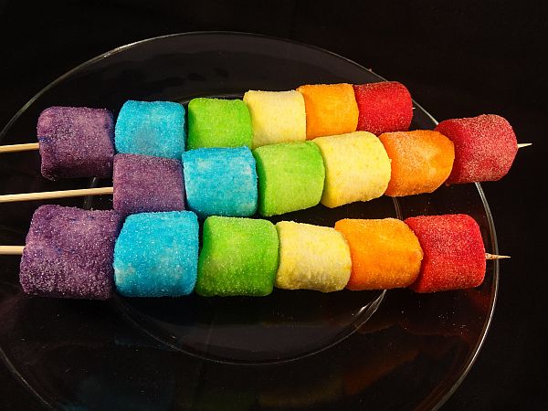 Rainbow Squisharoos with marshmallows