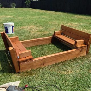 Awesome DIY Sandbox Design with Cool Bench Seating