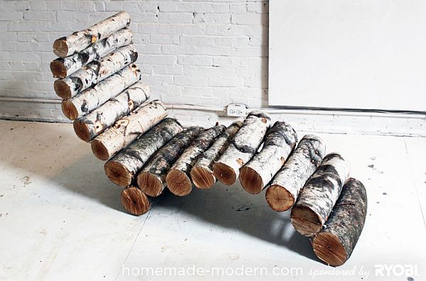 Upcycled decor idea DIy log lounger DIY Log Lounger Gives your Backyard an Exclusive, Eco Friendly Twist