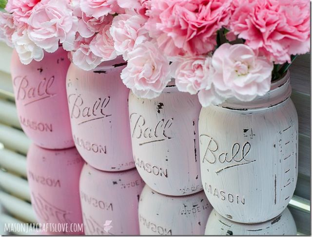 Ball painted mason jar - ombre pink