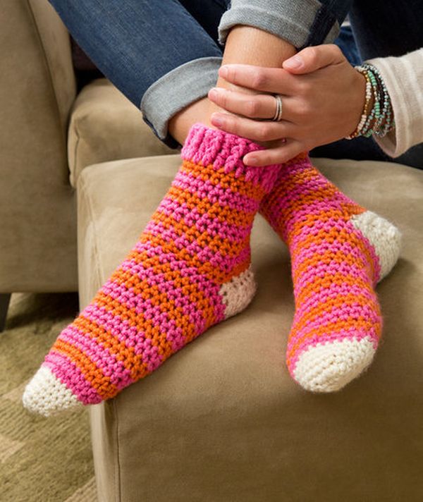 Colorful crochet socks for women