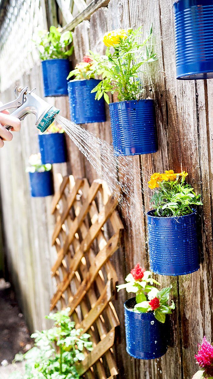 Tin can potted fence