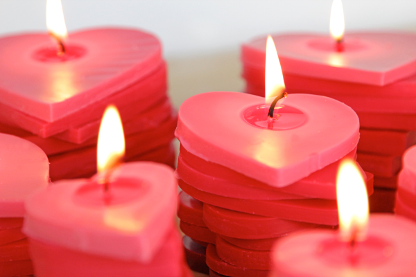 Stacked ombre hearts candle