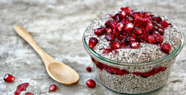 Chai spiced chia pudding with pomegranate