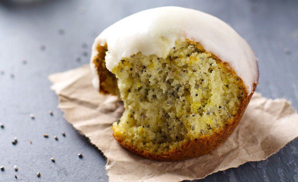Lemon muffins with chia seeds and honey glaze