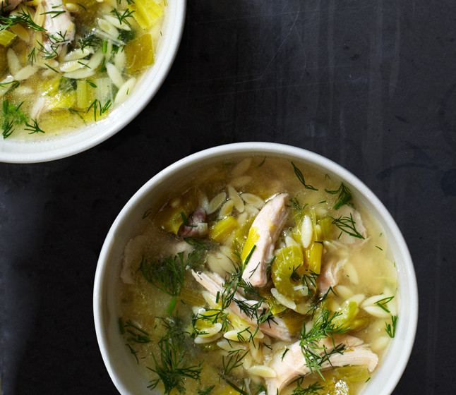 Lemony chicken and orzo soup