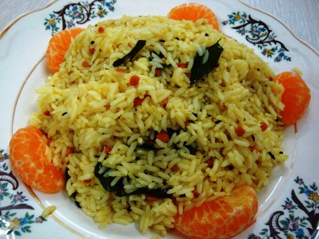 Orange Pulihora Indian rice