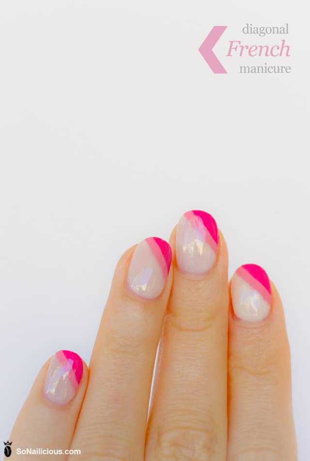 Pink French diagonal manicure