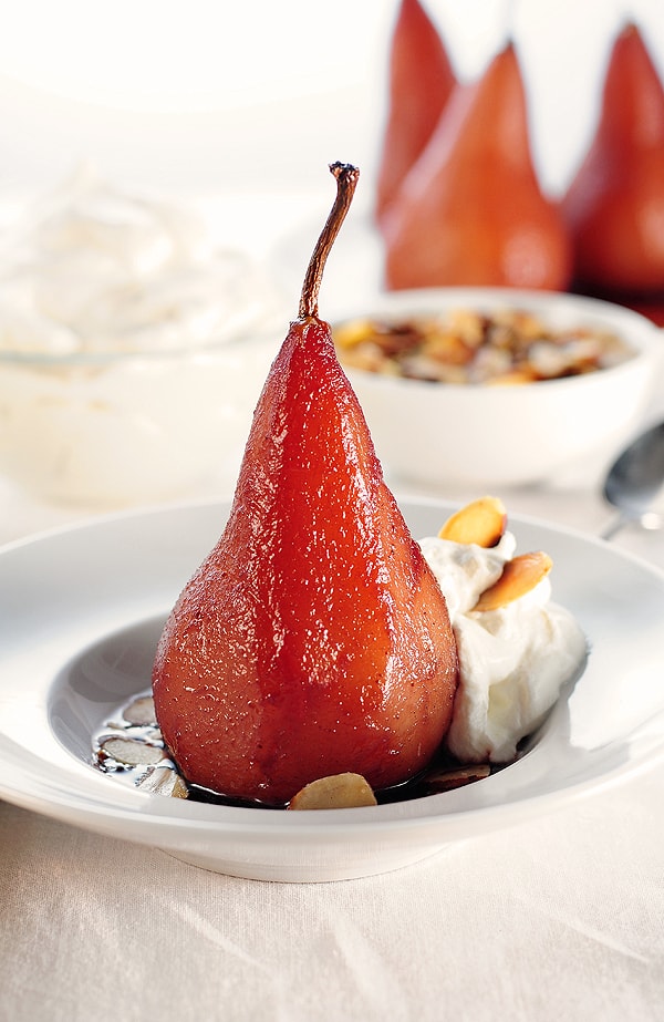 Poached pears with pinot