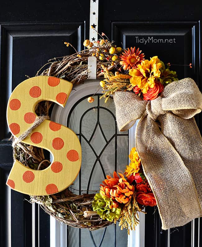 DIY Monogram Fall Wreath at TidyMom.net