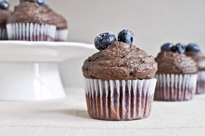 Roasted blueberry cupcakes with chocolate frosting
